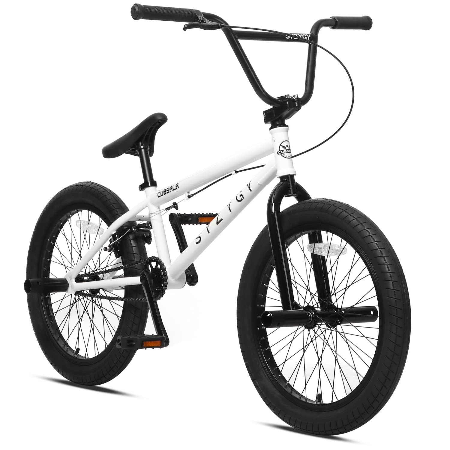 cubsala Syzygy 20 Inch Freestyle BMX Bike Bicycles for Ages Over 6 Years Old Teen Beginner and Adult Riders White with Black Tires