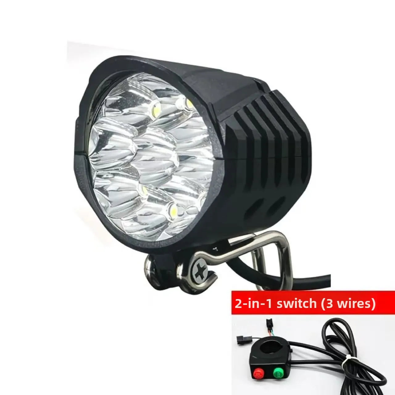 E-Bike Headlight Horn 2 In 1 Electric Scooter Front Light 9LED 18W 36V 48V 60V Bicycle Safety Flashlight Switch Night Cycling