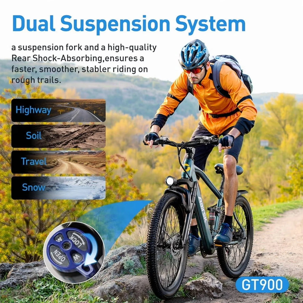 GT900 Electric Bike for Adults 24", Electric Mountain Bike Equipped with 400W(748W Peak) Motor, 25MPH Max Speed, 36V 13Ah Removable Battery, Shimano 7 Speed & Front Suspension for Off-Road Mountain Riding