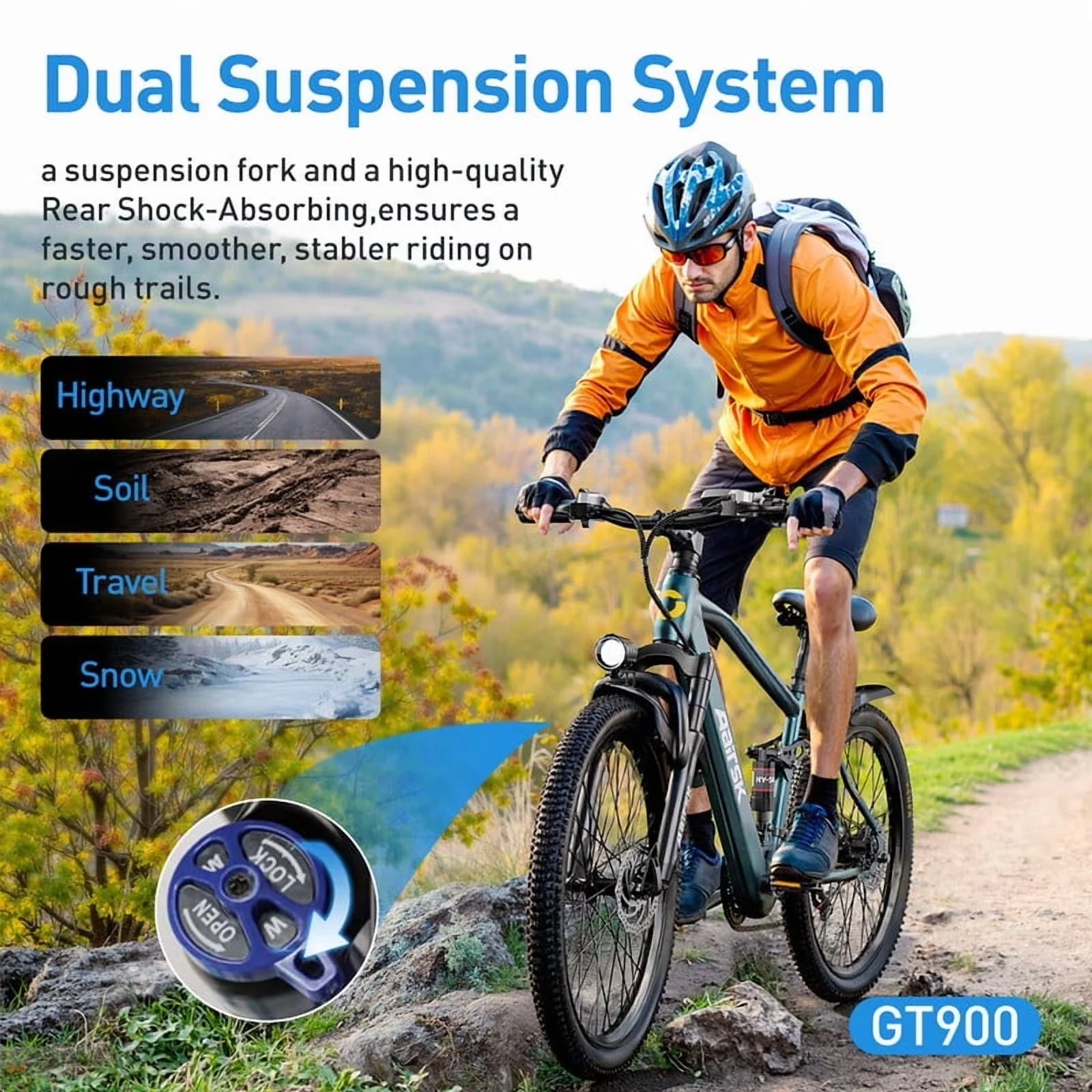 GT900 Electric Bike for Adults 24", Electric Mountain Bike Equipped with 400W(748W Peak) Motor, 25MPH Max Speed, 36V 13Ah Removable Battery, Shimano 7 Speed & Front Suspension for Off-Road Mountain Riding