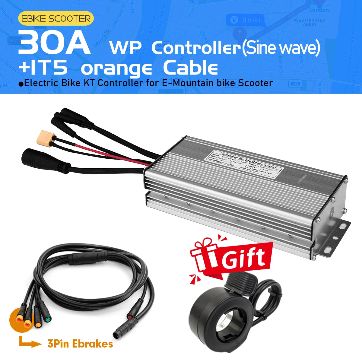 Electric Bike KT Controller 36V 48V14A26A30A35A Waterproof Brushless Motor 250W- 1500W 1T5 3pin E-brake for E-bike Scooter Parts
