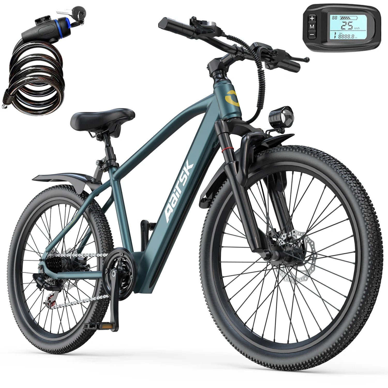 GT300 24 Inch Electric Mountain Bike for Adults, 400W(Peak 748W) Brushless Motor Ebike, 36V 10Ah Removable Lithium Battery, Shimano 7-Speed Gears, 22MPH Electric Bicycle for Urban Daily Commuting Short Trips