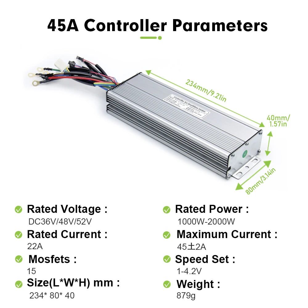 Electric Bike Sine Wave 36V/48V/52V 45A KT Controller with LCD Ddisplay For Ebike Conversion Kit Compatible1000W-2000W Motor