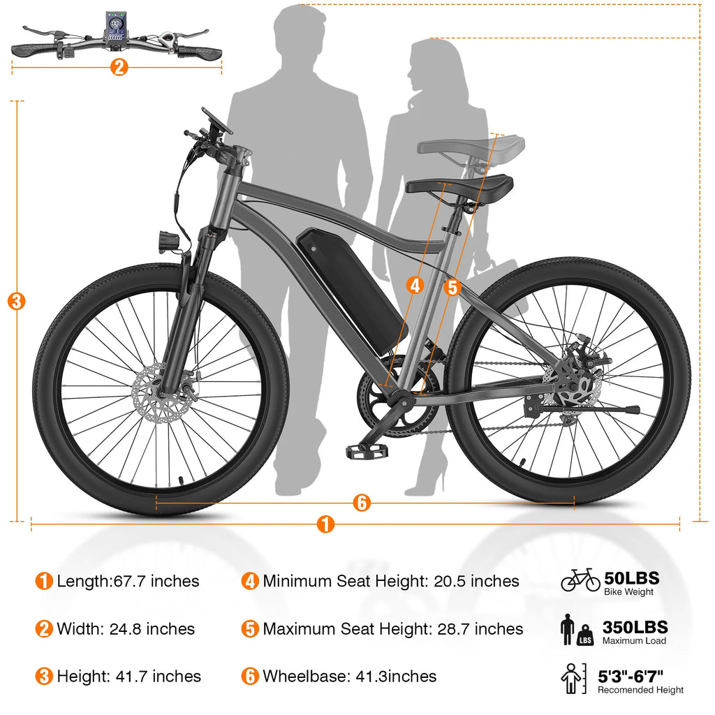 720W Adult Electric Bicycle 26 Inch 36V 10.4AH Removable Battery 19.9Mph Dual Shock Absorber 7-Speed Mountain Bike