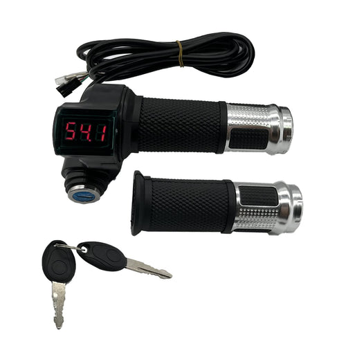 1 Pair EBike Throttle Grip Universal Electric Bicycle Scooter Twist Handlebar with LCD Battery Voltage Display Key Knock 12V-84V Electric Bike Throttle Grip for Motorbike Motorcycle E-Bike (Silver)