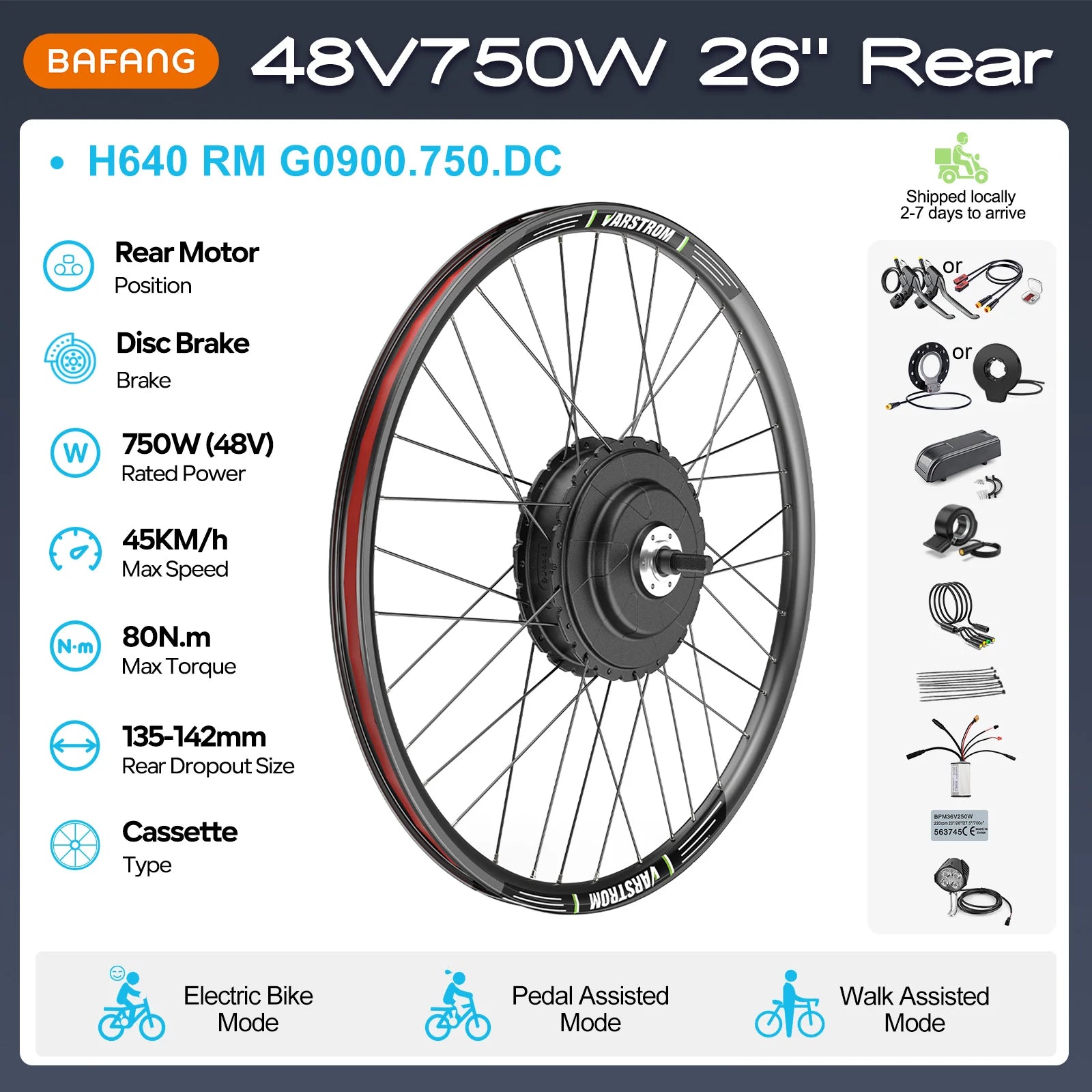BAFANG 250W-1000W 36V 48V Hub Motor E-Bike Kit – 20-700C Cassette Disc/V-Brake Varstrom eBike Conversion