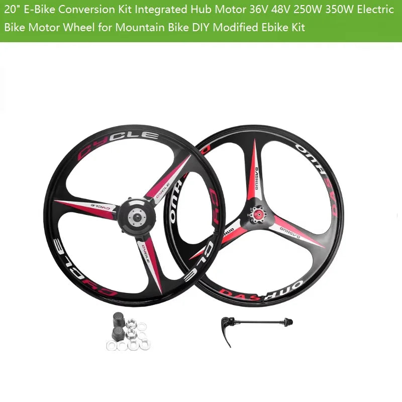 20" E-Bike Conversion Kit Integrated Hub Motor 36V 48V 250W 350W Electric Bike Motor Wheel for Mountain Bike DIY Modified Ebike