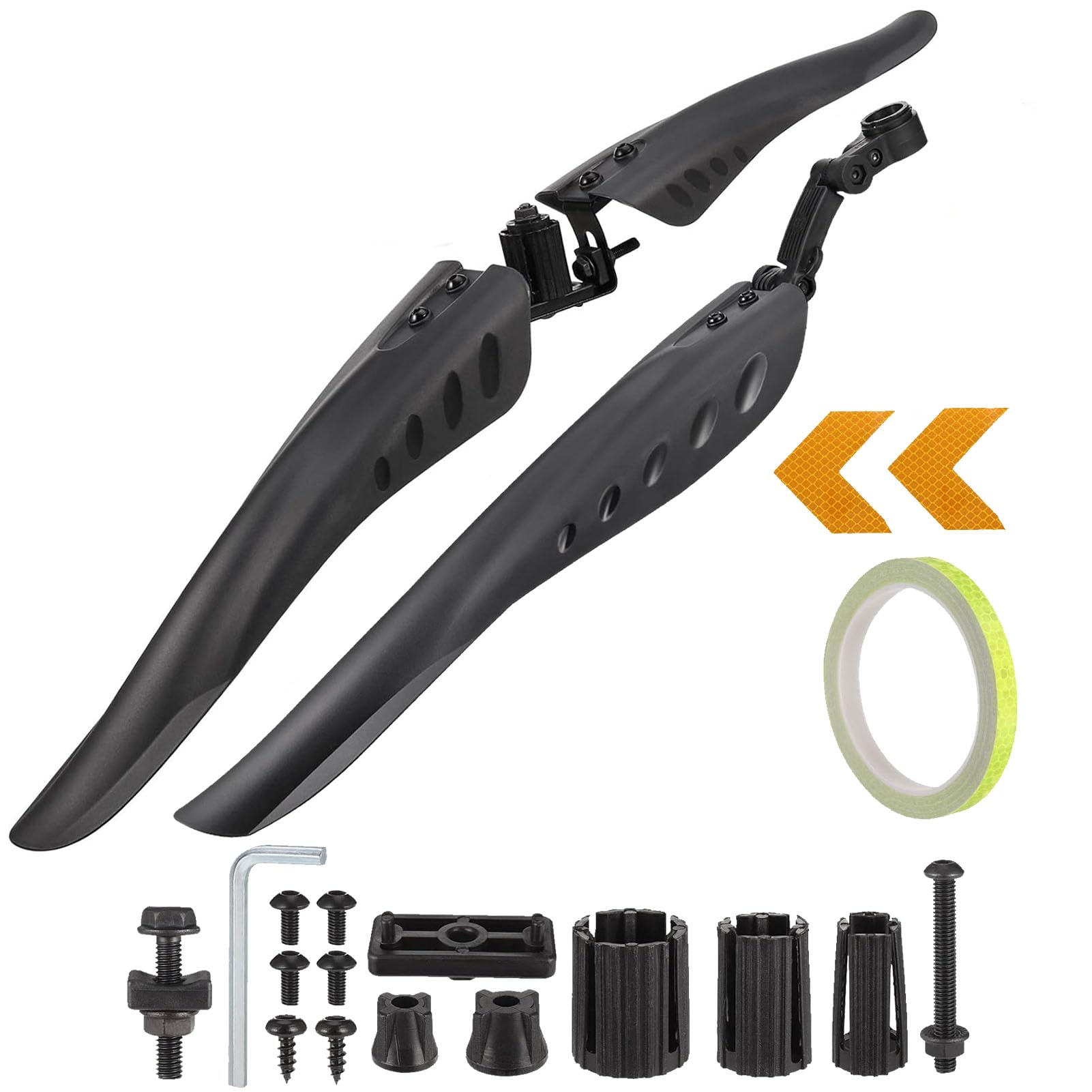 TuTuYa Bike Fender Set Adjustable Bicycle Mudguards with 2 Arrow Reflective Stickers and 1 Reflective Tape for 24-29 inch Bikes Universal Front and Rear Tire Mud Guard for Most of Popular Bicycles