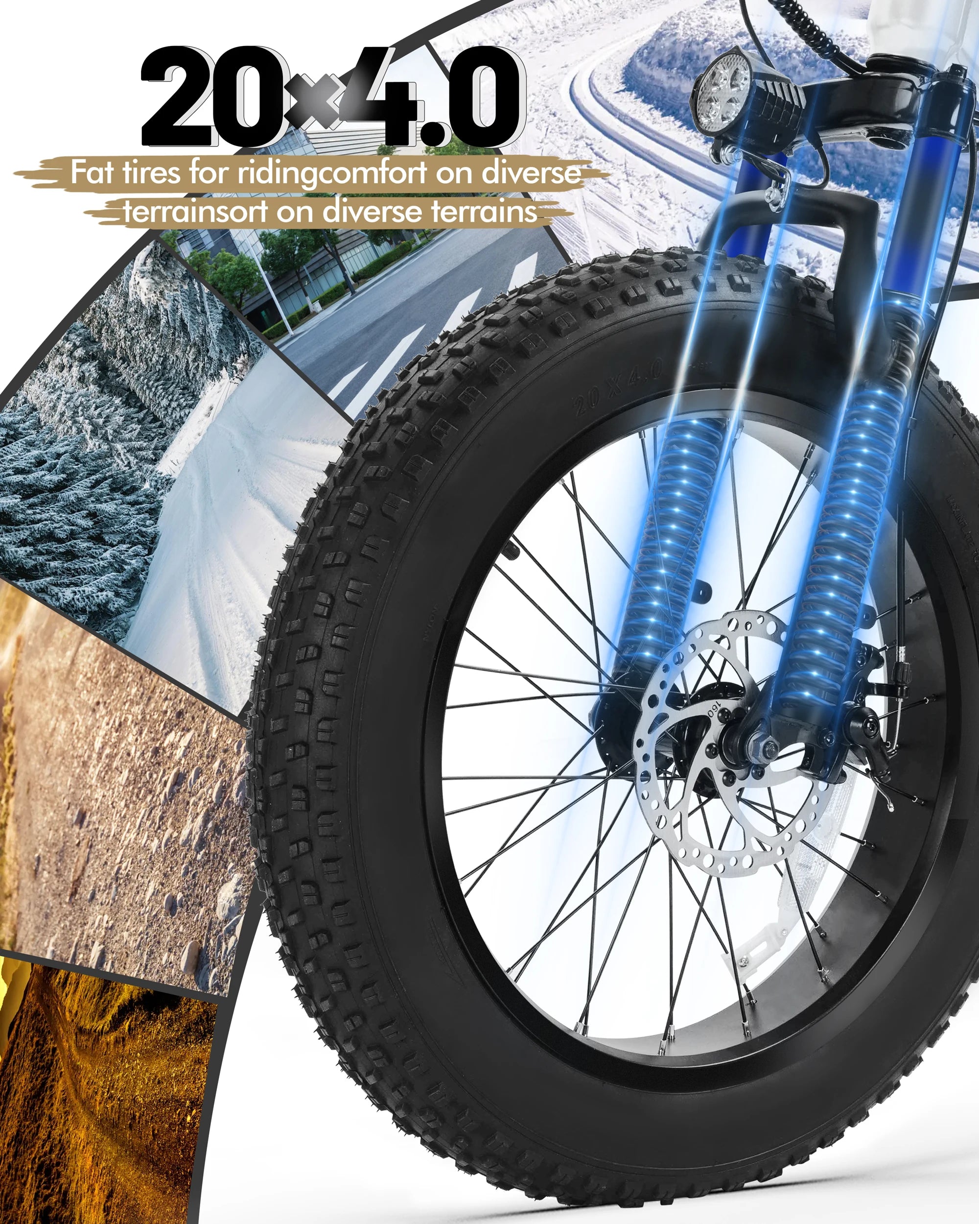 Qlife Racer Fat Tire Electric Bike for Adults, 20"×4.0" Fat Tire Electric Mountain Bike, Peak 1200W 48V 10.4Ah,  28MPH 55 Miles  Electric Bicycle, 7-Speed
