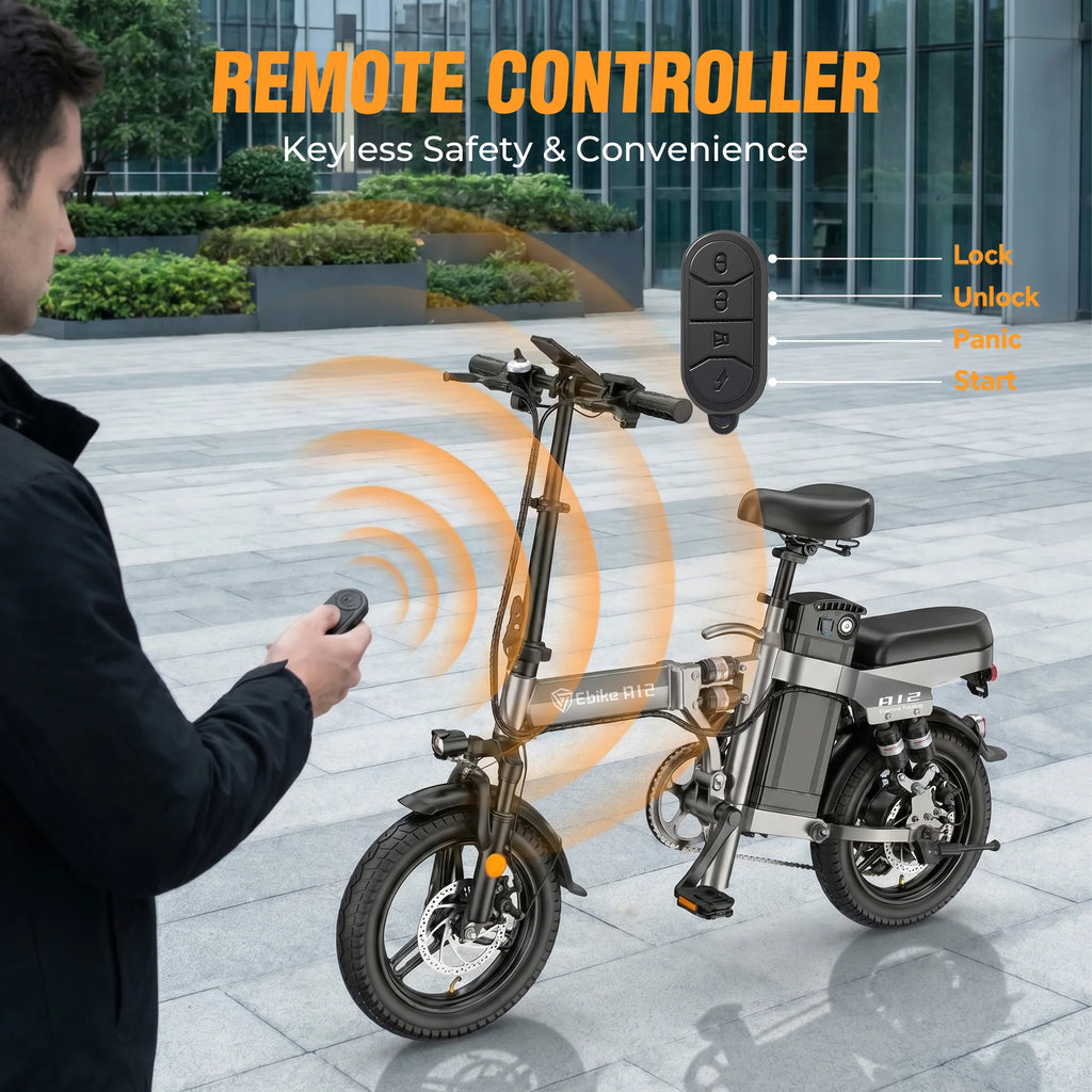 DTTZH A12 Foldable Electric Bike, 1000W Peak 48V15Ah Removable Battery, 14" Folding Commuter E-Bike, 60 Miles Range, UL 2849 Certified, 1 Year Warranty