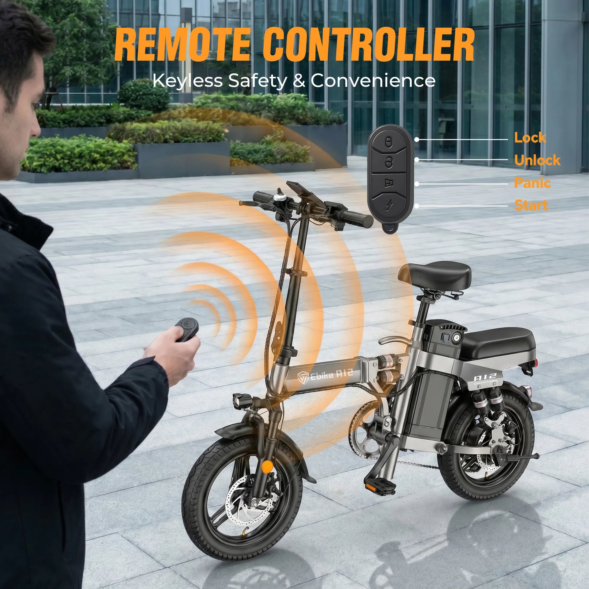 DTTZH A12 Foldable Electric Bike, 1000W Peak 48V15Ah Removable Battery, 14" Folding Commuter E-Bike, 60 Miles Range, UL 2849 Certified, 1 Year Warranty