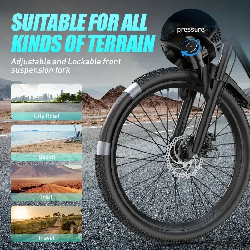 Electric Mountain E Bike, 26" 24" Electric Motorcycle 1000W Peak 36V 10.3AH 13.3AH Battery Electric Ebike, 19.7MPH EBike For Adults, 36.9 Miles Range Electric Dirt Bike For Adults, Cheap Adults Electric Bicycle