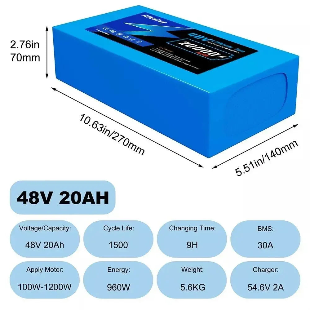 Aleaviy 36V 20Ah Electric Bike Lithium Battery Pack 20000mAh Li Ion Ebike Battery for Bicycle Scooter Motorcycle with Charger