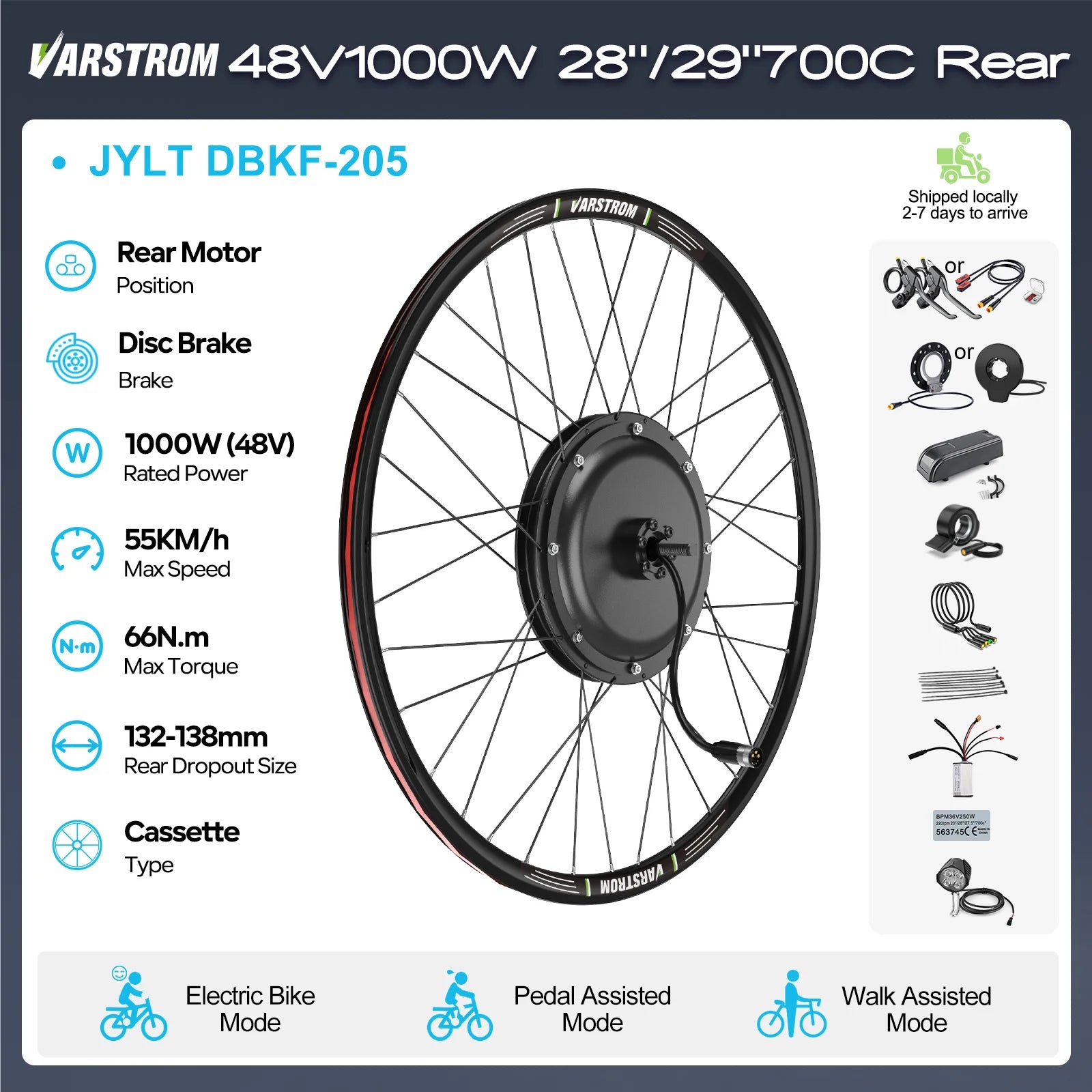 BAFANG 250W-1000W 36V 48V Hub Motor E-Bike Kit – 20-700C Cassette Disc/V-Brake Varstrom eBike Conversion