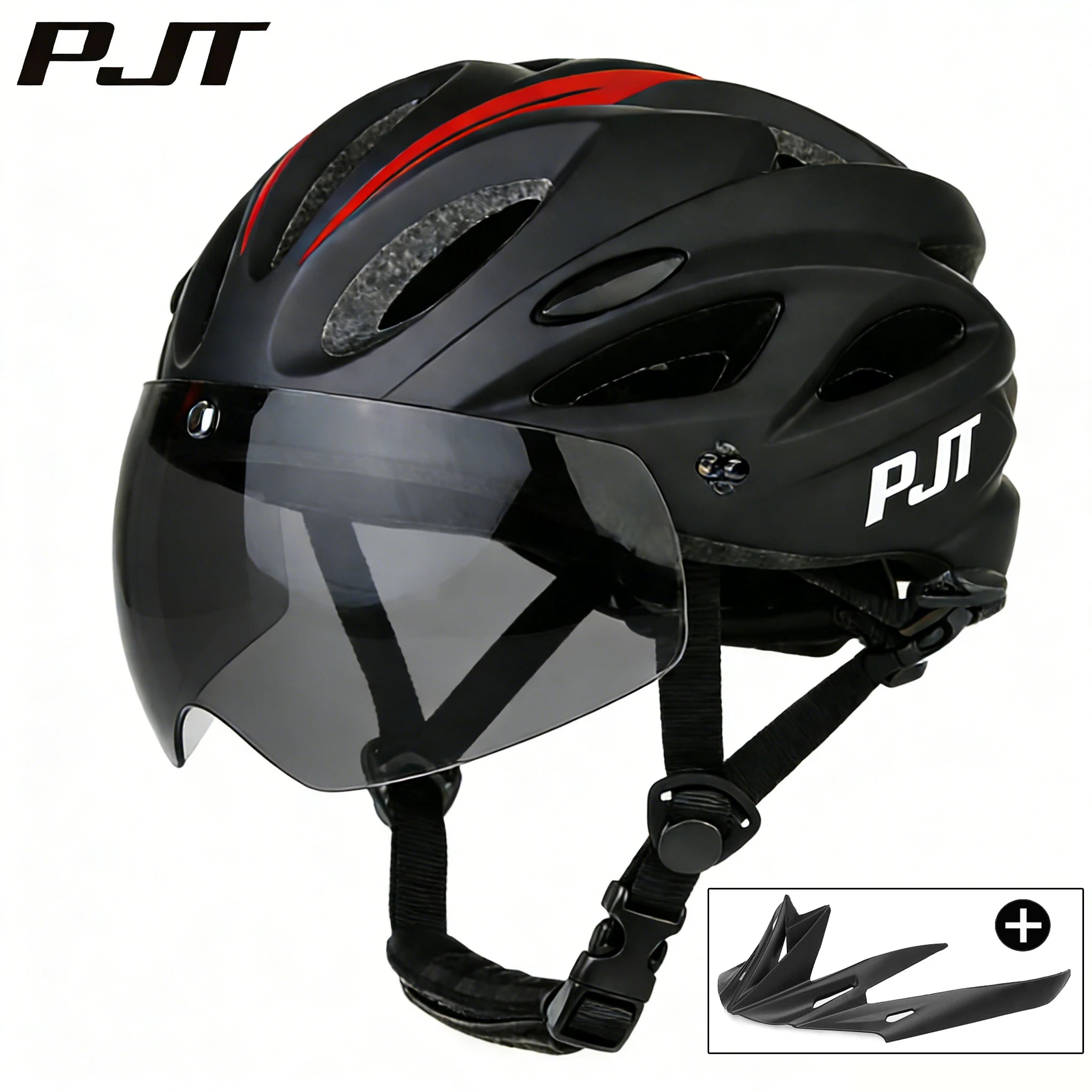 PJT Bicycle Helmet 4 In 1 With Magnetic Attraction Goggle Len /Sun Visor Safety Helmet Adult Bike Helmet Road MTB Cycling Helmet