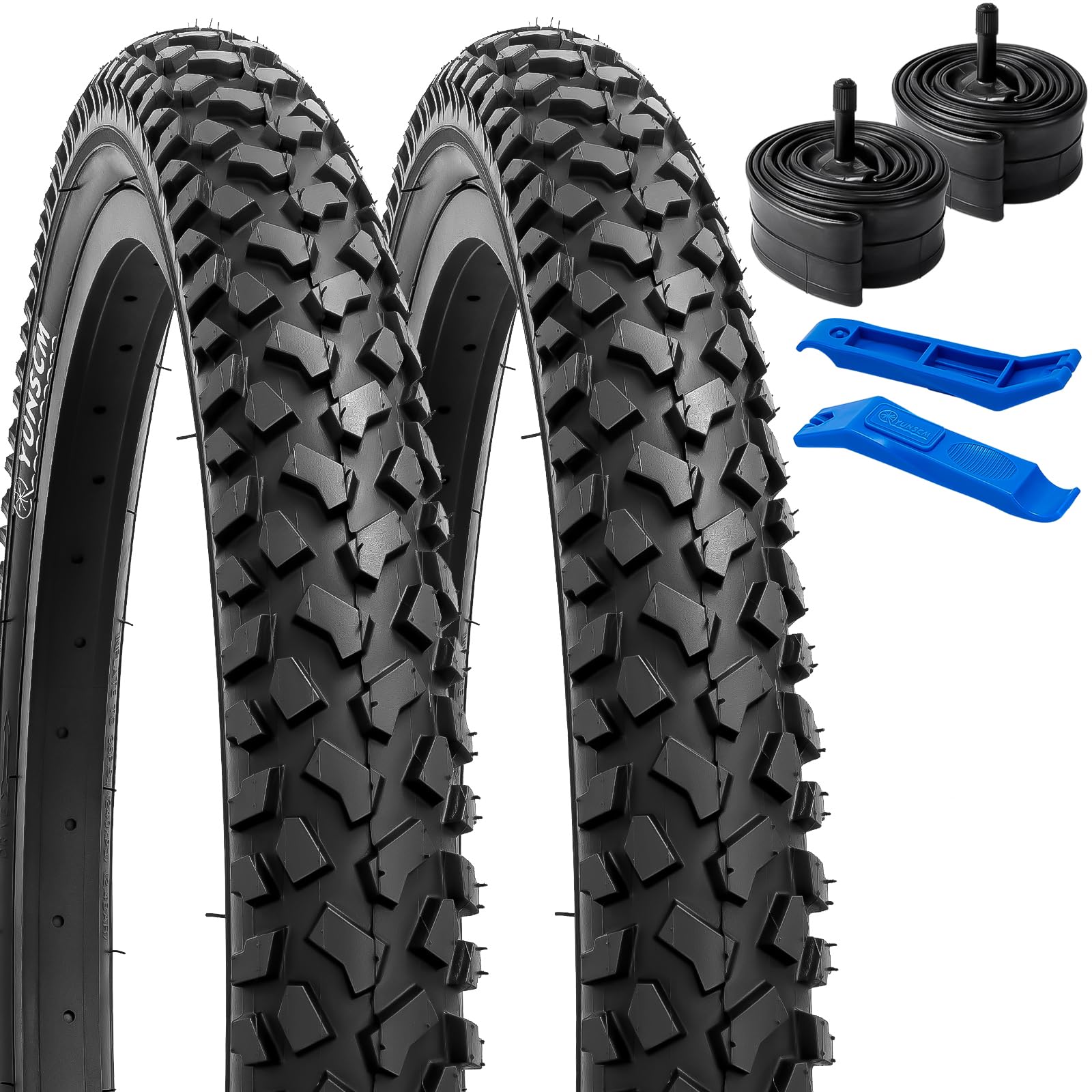 YUNSCM 2-PCS 26" Bike Tires 26x2.125/54-559 60TPI and 26" Bike Tubes Schrader Valve Compatible with Mountain/Off Road Bike 26x1.95 26x2.0 26x2.10 26 x 2.125 26x2.15 Bicycle Tires and Tubes (Y-363)