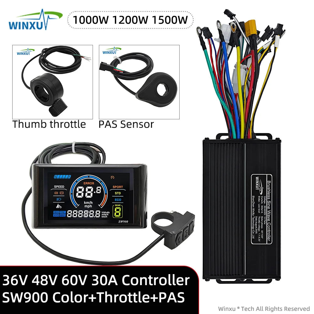 36V 48V 60V 1000W-1500W Sine Wave E-Bike Controller with SW900 Color LCD Kit for Electric Bicycle & Scooter