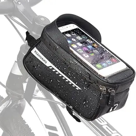 Waterproof Bike Front Frame Bag for Ebike & Mountain Bicycle, TPU Touch Screen Phone Pocket, Large Storage Bag Fits 6.5'' Phone.