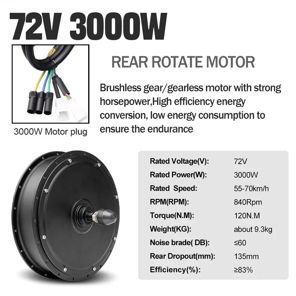 New Upgrade Ebike Conversion Kit MTX39 Electric Bike Motor Wheel 72V 5000W Rear Brushless Non-gear Hub Motor Wheel 3000W 2000W
