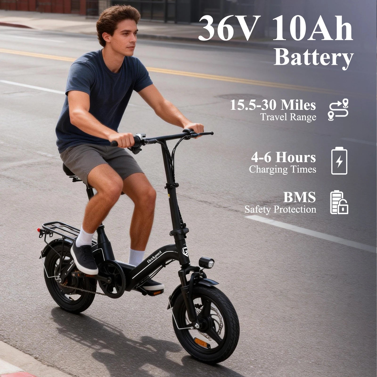 Bodywel T16Pro 14' Folding Electric Bike 36V 10.4Ah Battery UL Certified Commuter Ebike for Adults Mini Electric Bicycle