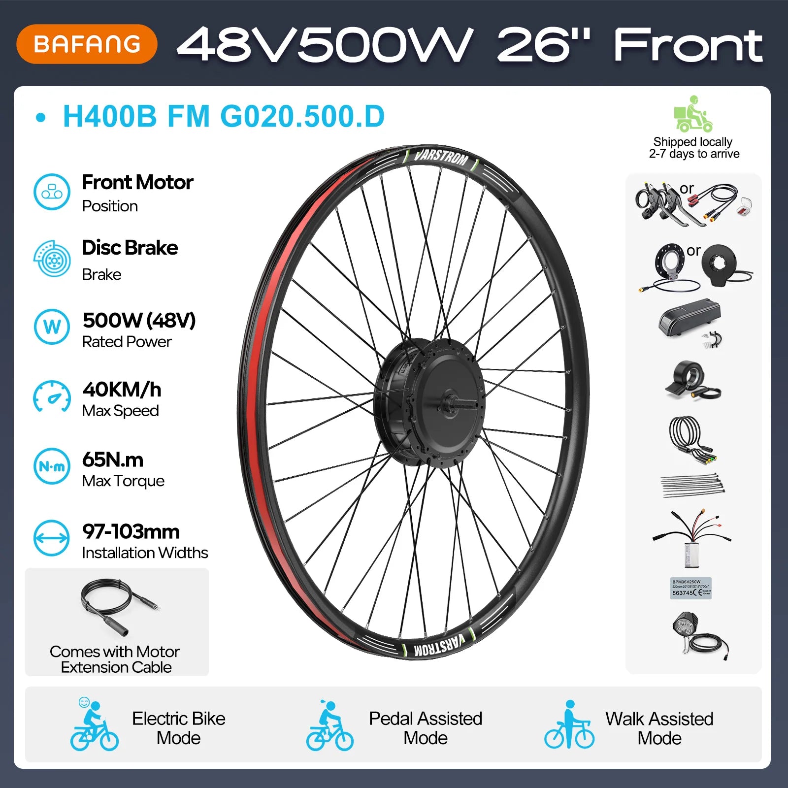 BAFANG 250W-1000W 36V 48V Hub Motor E-Bike Kit – 20-700C Cassette Disc/V-Brake Varstrom eBike Conversion