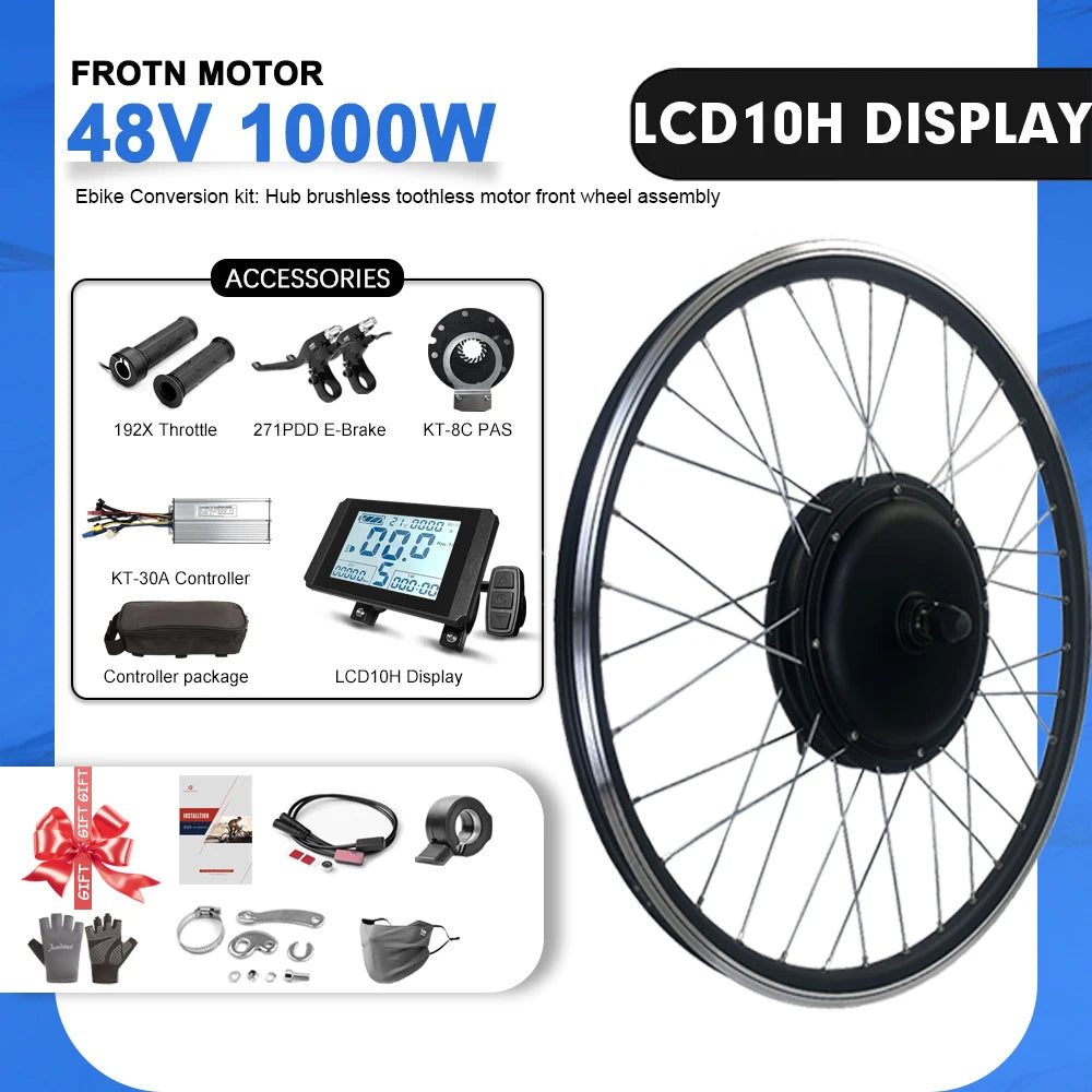 48V 1000W Electric Bicycle Conversion Kit 20-29inch dropout 100mm Front Brushless hub motor Wheel with kt display for E-Bike Kit