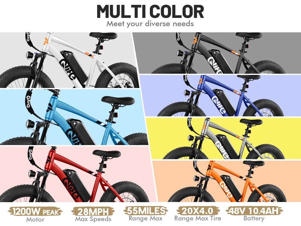 Qlife Racer Fat Tire Electric Bike for Adults, 20"×4.0" Fat Tire Electric Mountain Bike, Peak 1200W 48V 10.4Ah,  28MPH 55 Miles  Electric Bicycle, 7-Speed