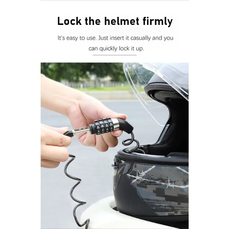 Durable Helmet Lock Mini 4 - Digit Password Lock Steel Cable Secure Bike Helmet Portable Anti - Theft Motorcycle Accessories