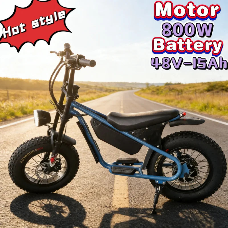 16-inch retro E-Bike, 800W smart motor children's electric scooter, 48V15AH energy-saving lithium battery electric bicycle