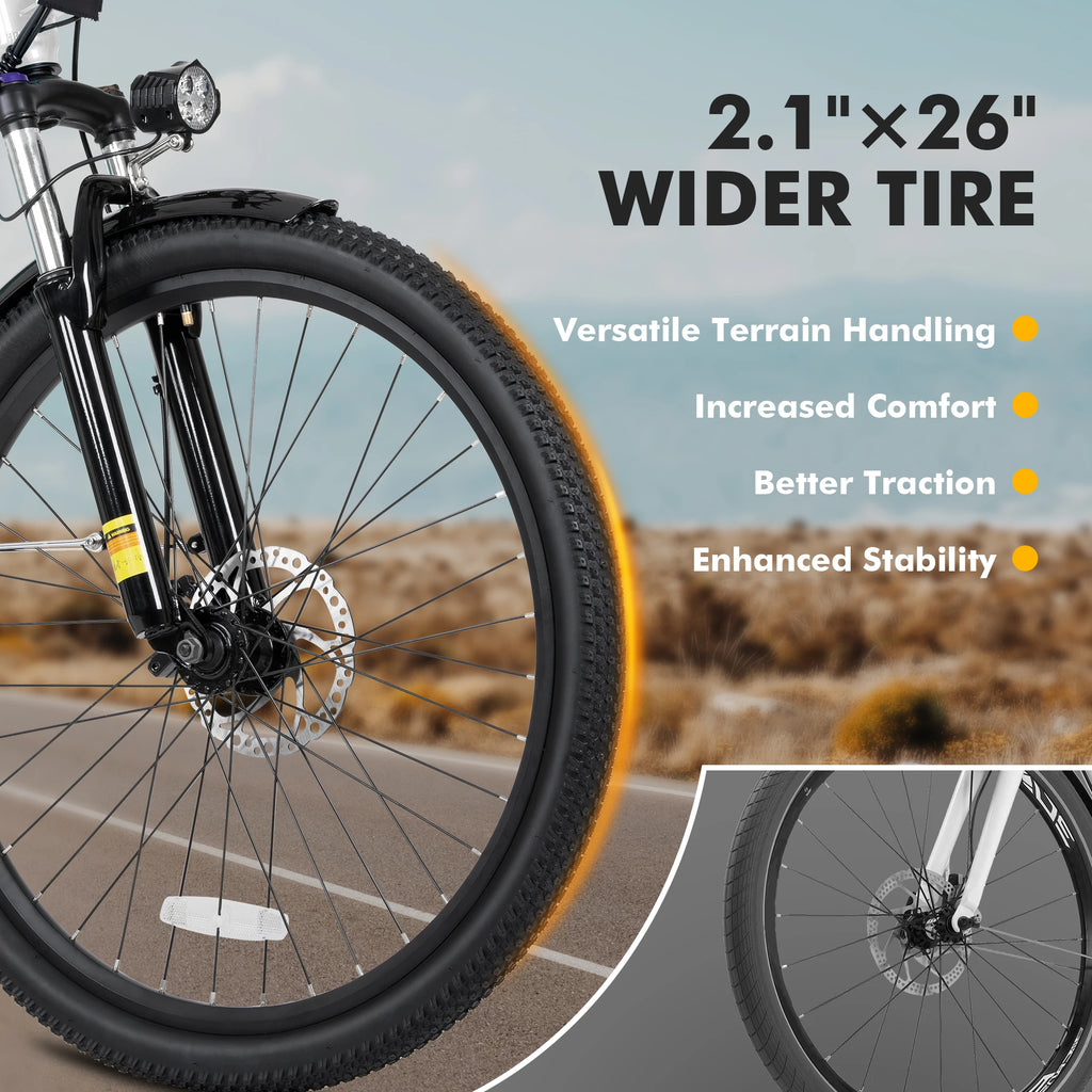 Qlife Cityone 2.0  26" Electric Bike for Adults, 1200W Peak Motor 48V 10.4Ah Battery, 28MPH 55 Miles, 7-Speed Electric Bicycle with Front Suspension