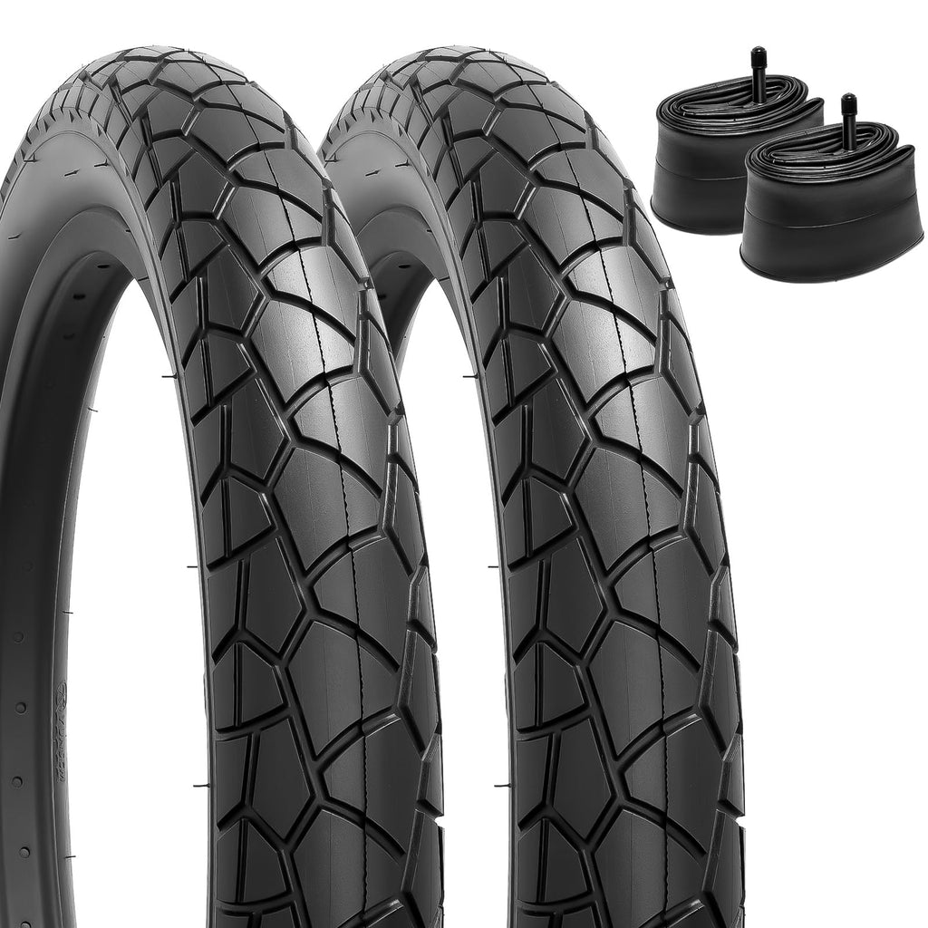 YUNSCM 2-PCS 20" E-Bike Fat Tires 20x3.0/76-406 60TPI and 20" Bike Tubes Schrader Valve Compatible with 20x2.9 20x3.0 Bicycle Tires and Tubes (Y-466)