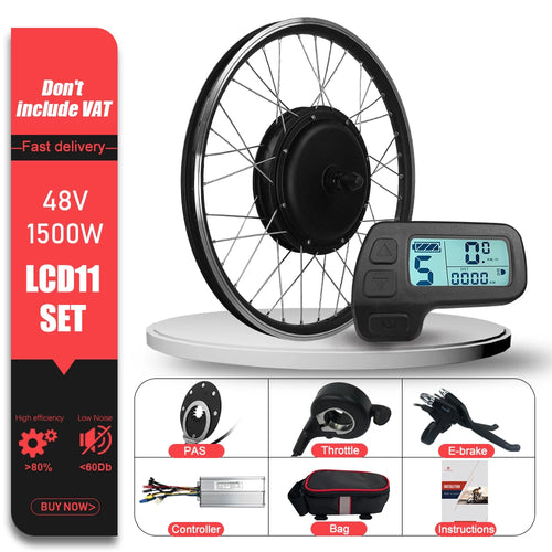 48V 1500W Brushless Rear Cassette Hub Motor E-Bike Conversion Kit – 20-29" 700C Wheel