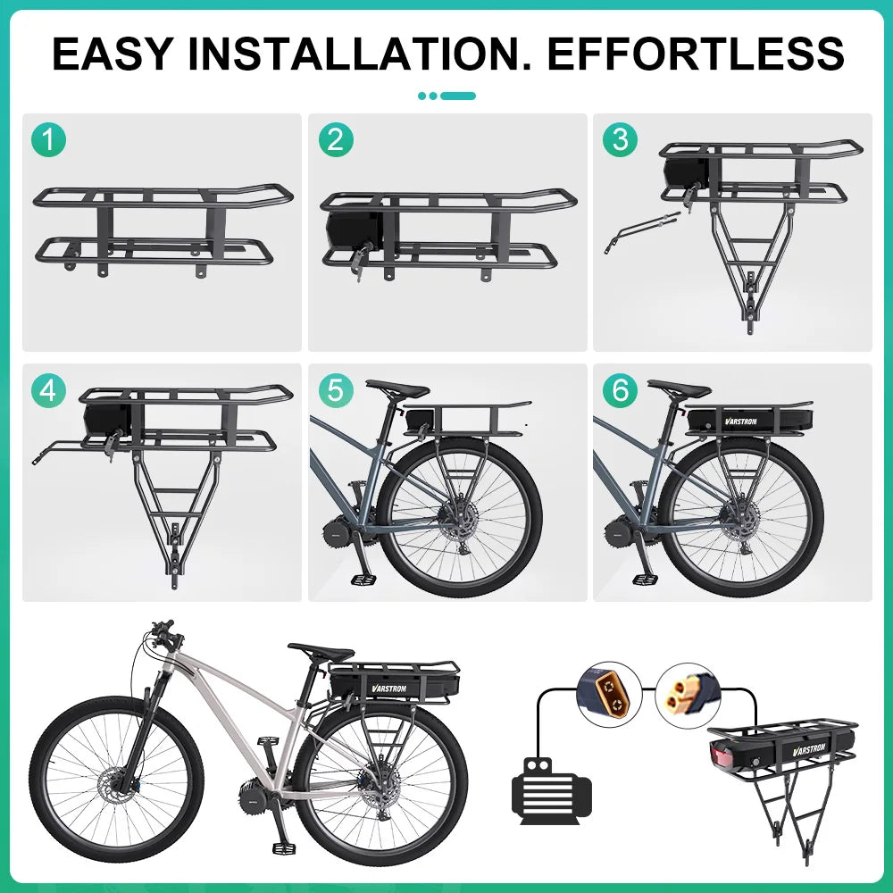 Electric Bike Rack Battery 52V 48V 36V 20.8Ah 18.2Ah Ebike Rear Rack City Shelf Bicycle Lithium Battery Pack for Bafang tsdz2b