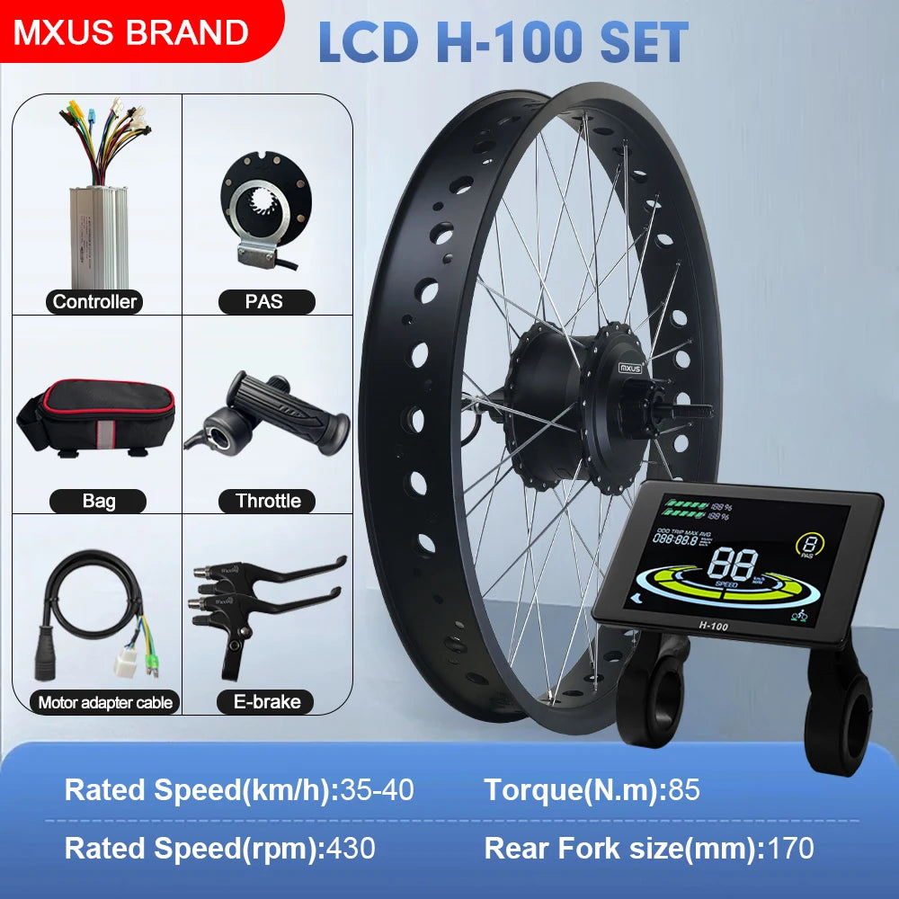 48V 750W Fat Tire E-Bike Conversion Kit – 4.0" Rear Brushless Gear Hub Motor Wheel 20/24/26 Inch Snow Ebike