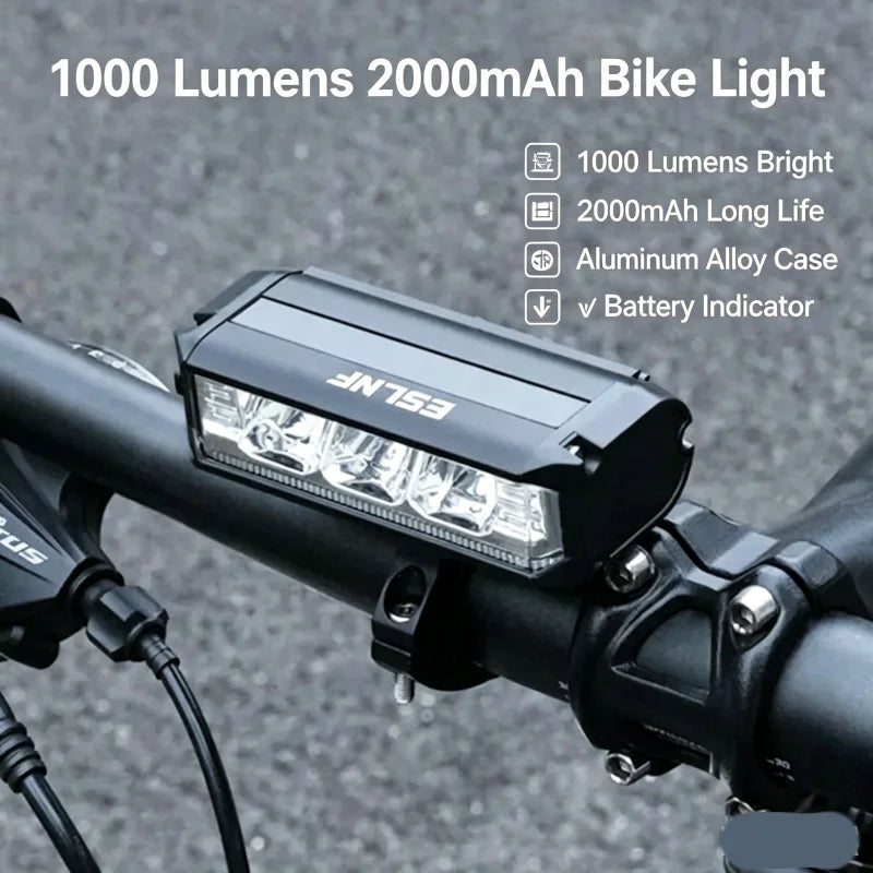 ESLNF 1000 Lumen USB Rechargeable Mtb Bicycle Handlebar Headlight Aluminum Alloy Waterproof Highlight Bike LED Front Light