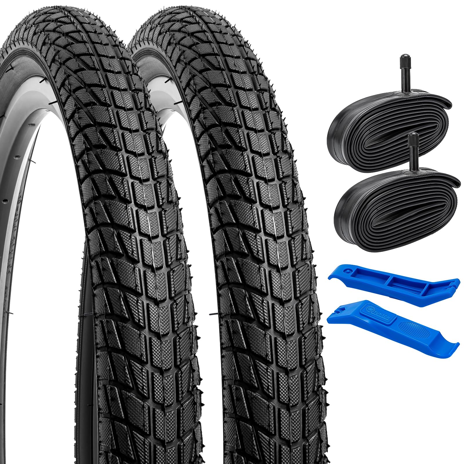 YUNSCM 2-PCS 20" Bike Tires 20x1.75/47-406 and 20" Bike Tubes Schrader Valve Compatible with Road 20 x 1.75 Bike Bicycle Tires and Tubes (Y-968)