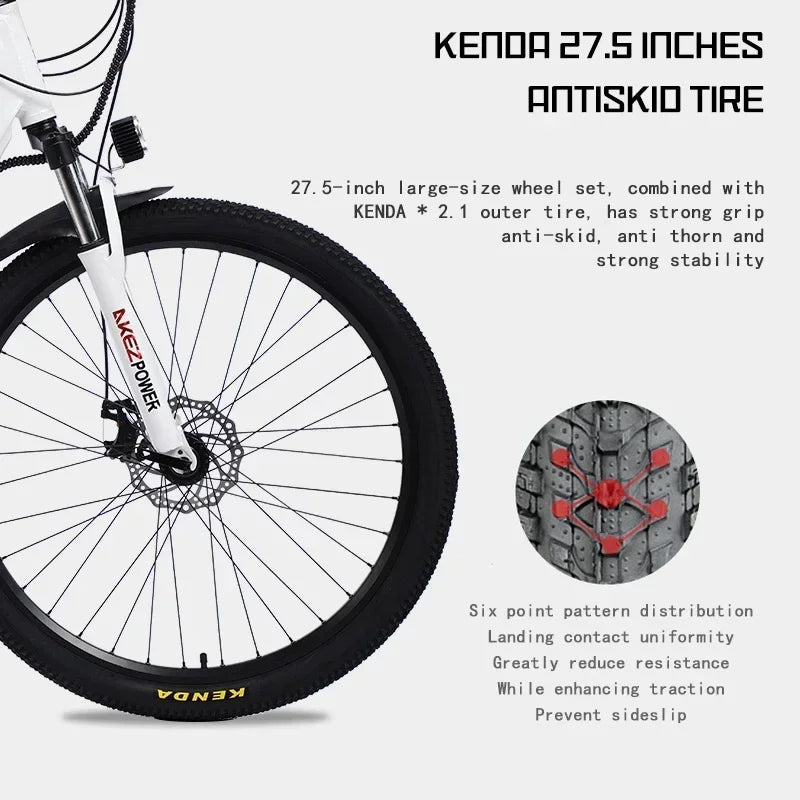 New Electric Bicycle 350W motor 36V10.4AH battery 27.5thin tires Mountain Snow Transportation City E-Bike 21 speed Electric Bike