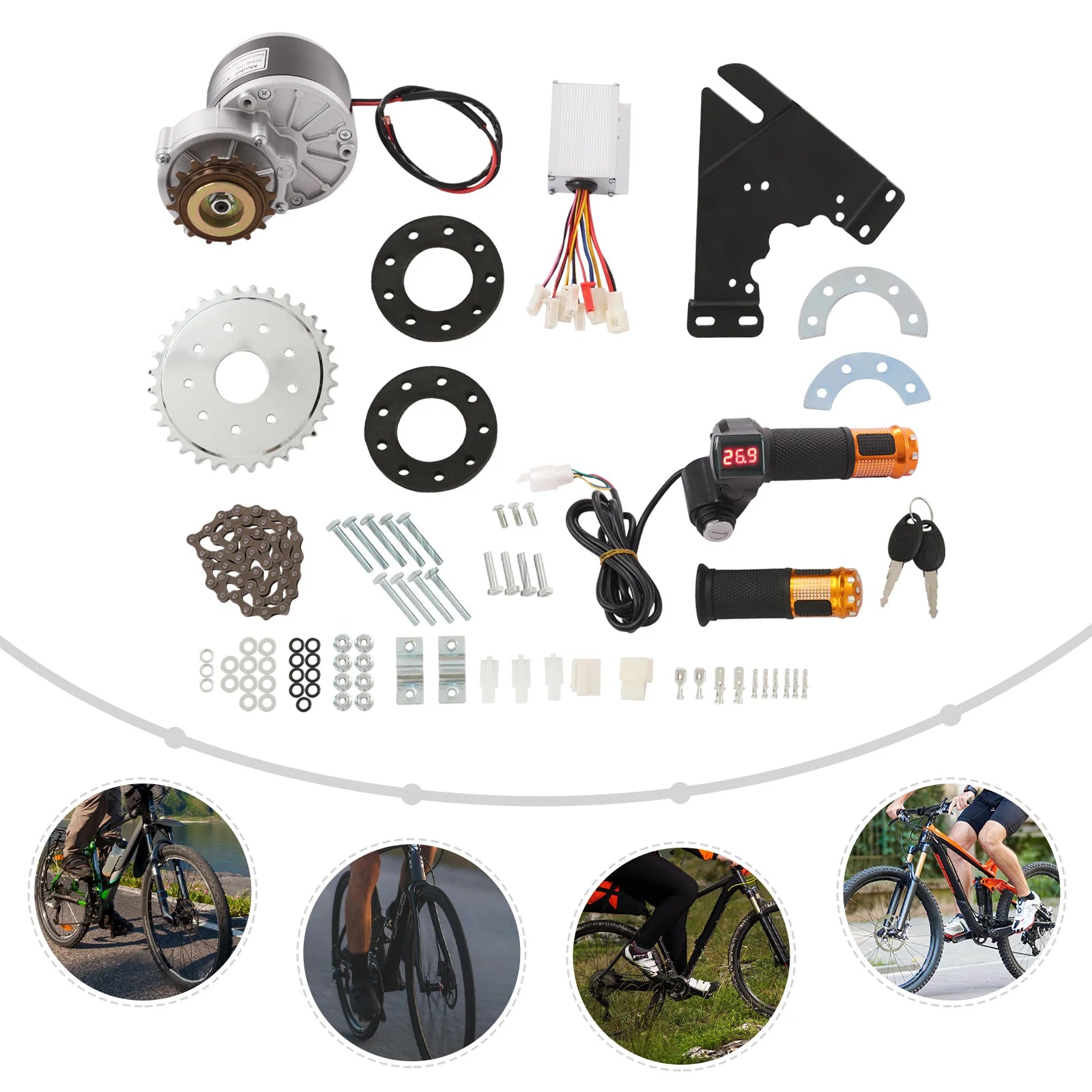 24V 250W Electric Bike Conversion Kit，Brushed Pure Copper Motor，E-Bike Modification Kit with LED Display,Easy Installation