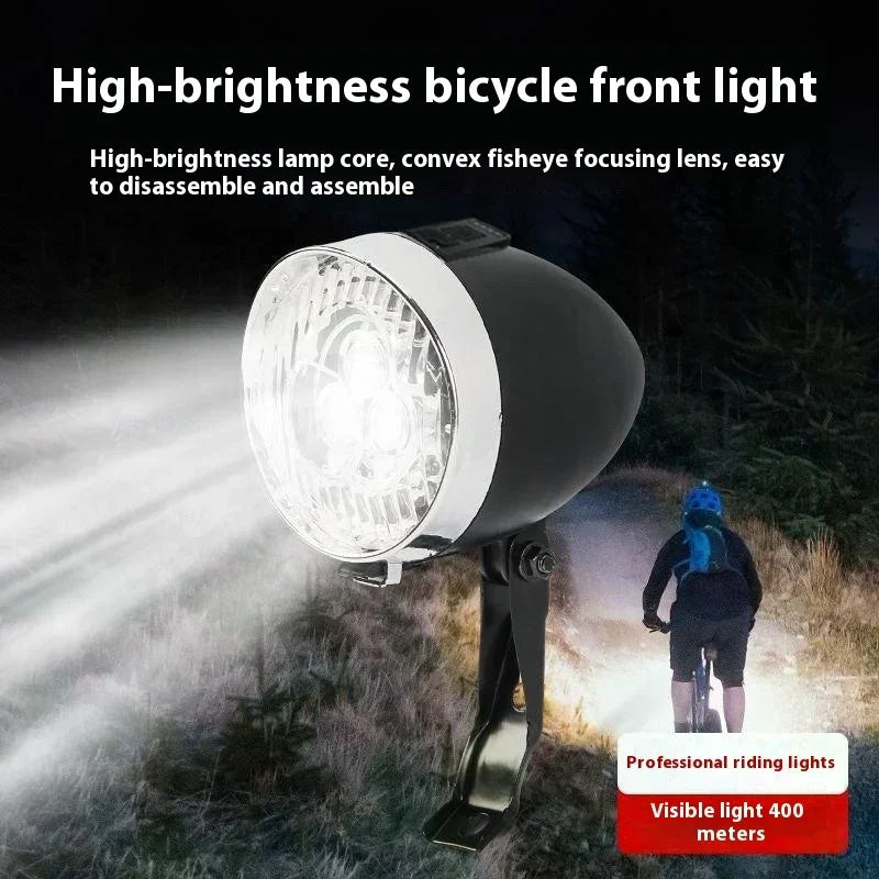 3 LED Retro Bicycle Headlight 3 Light Modes Front Light Type-C Charging Vintage Classic Bikes HeadLamp Cycling Accessories