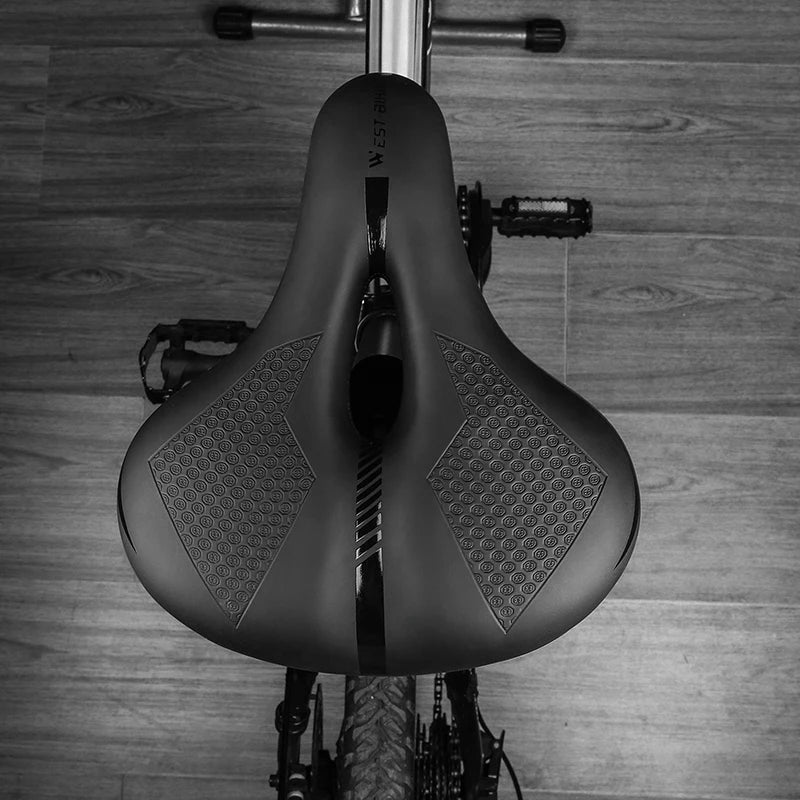 WEST BIKING Thicken Bike Saddle Comfortable Cycling Reflective Strap Warning Bike Seat Soft Shock Absorption MTB Bicycle Saddle