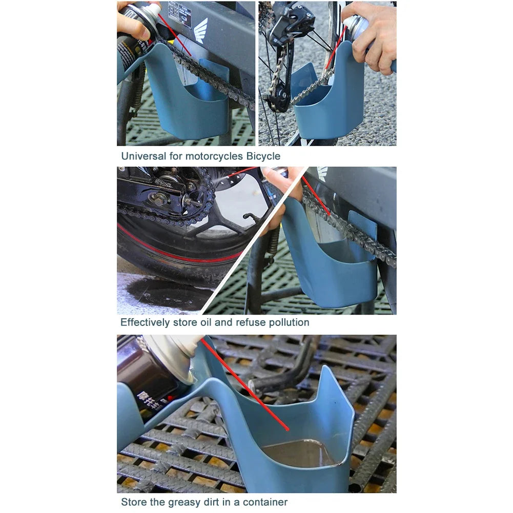 4-in-1 Motorcycle Chain Cleaning Kit Oil Storage Box Anti Spray Scrubber Lubrication Tool for Bike Chain Maintenance