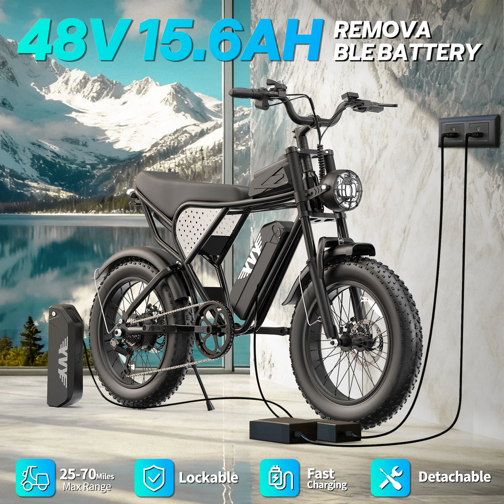 YVY K20 Lite 1200W Electric Bike for Adults 30MPH 48V 15.6Ah Off-road Trail 20*4 Inch Fat Tire E Bike 7 Speed Mountain Bike