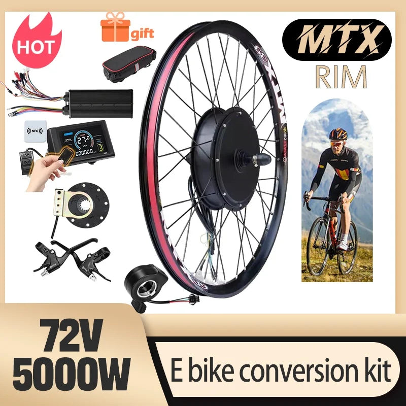 72V 5000W MTX39 E-Bike Conversion Kit – 100km/h Mountain Bike Rear Hub Motor, Tri-Mode Controller & S966 NFC Display