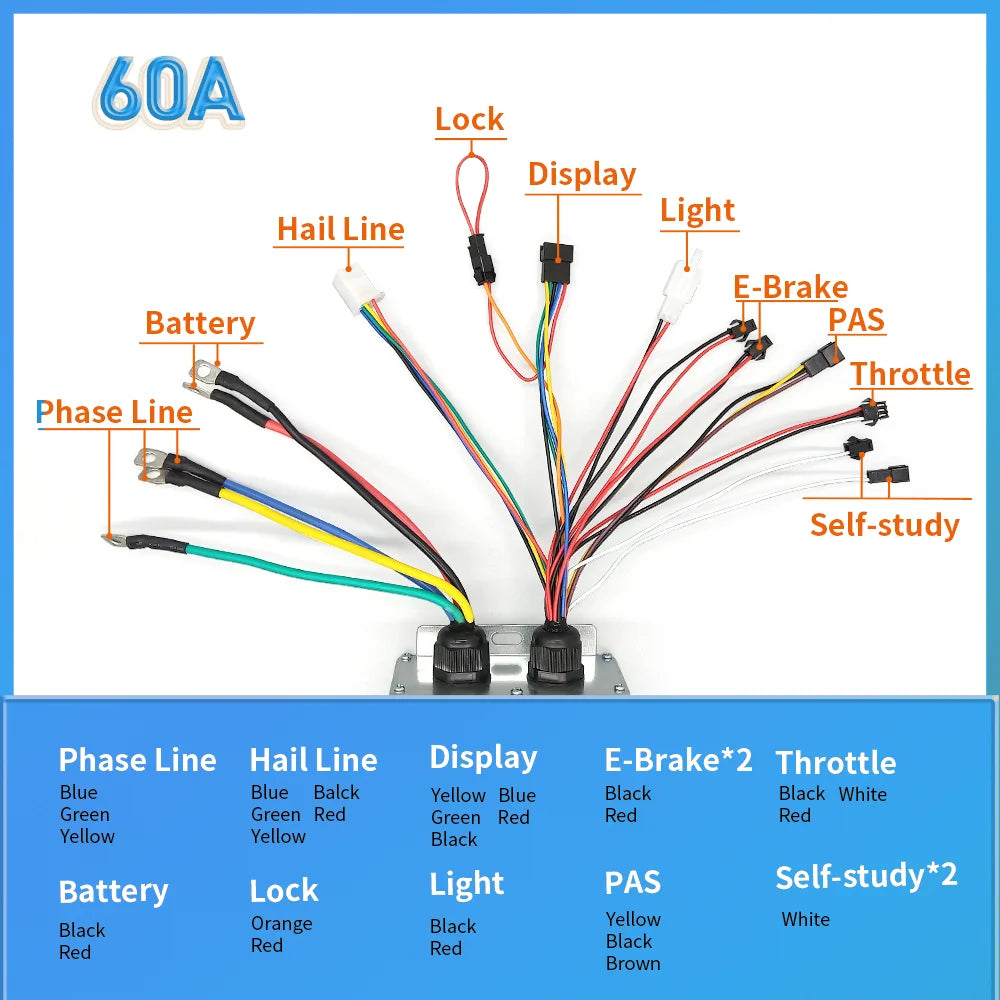 Ebike With Learning Function 17A26A30A35A 40A 45A 60A 80A Sine Wave 36V-72V Controller Three Mode Controller of Electric Bicycle