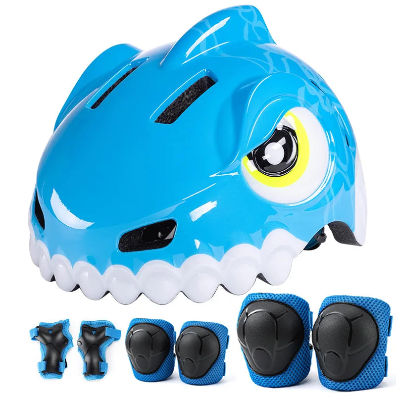 Horntour Kids Bicycle Helmet Child Sport Safety Shark Cycling Helmet Knee Elbow Pad Set Balance Bike Roller Skating Helmet Guard