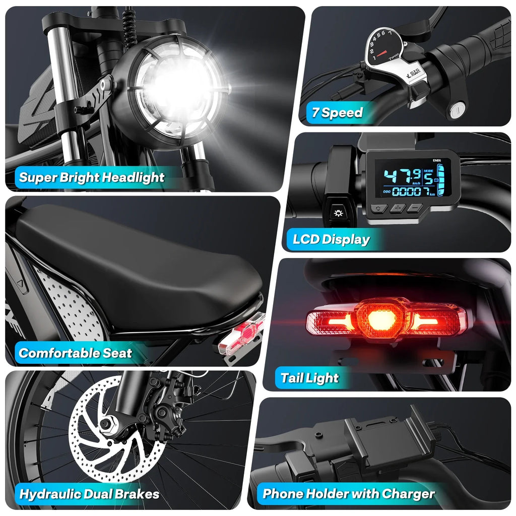 YVY K20 Lite 1200W Electric Bike for Adults 30MPH 48V 15.6Ah Off-road Trail 20*4 Inch Fat Tire E Bike 7 Speed Mountain Bike