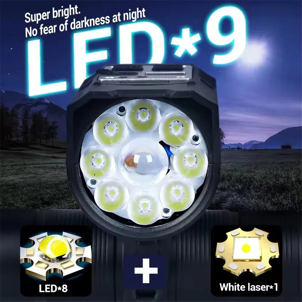 MEUYAG  9 LED Bicycle Headlight USB Rechargeable Bike Lamp Super Bright Handlebar Lights Outdoor Waterproof Cycling Front Light