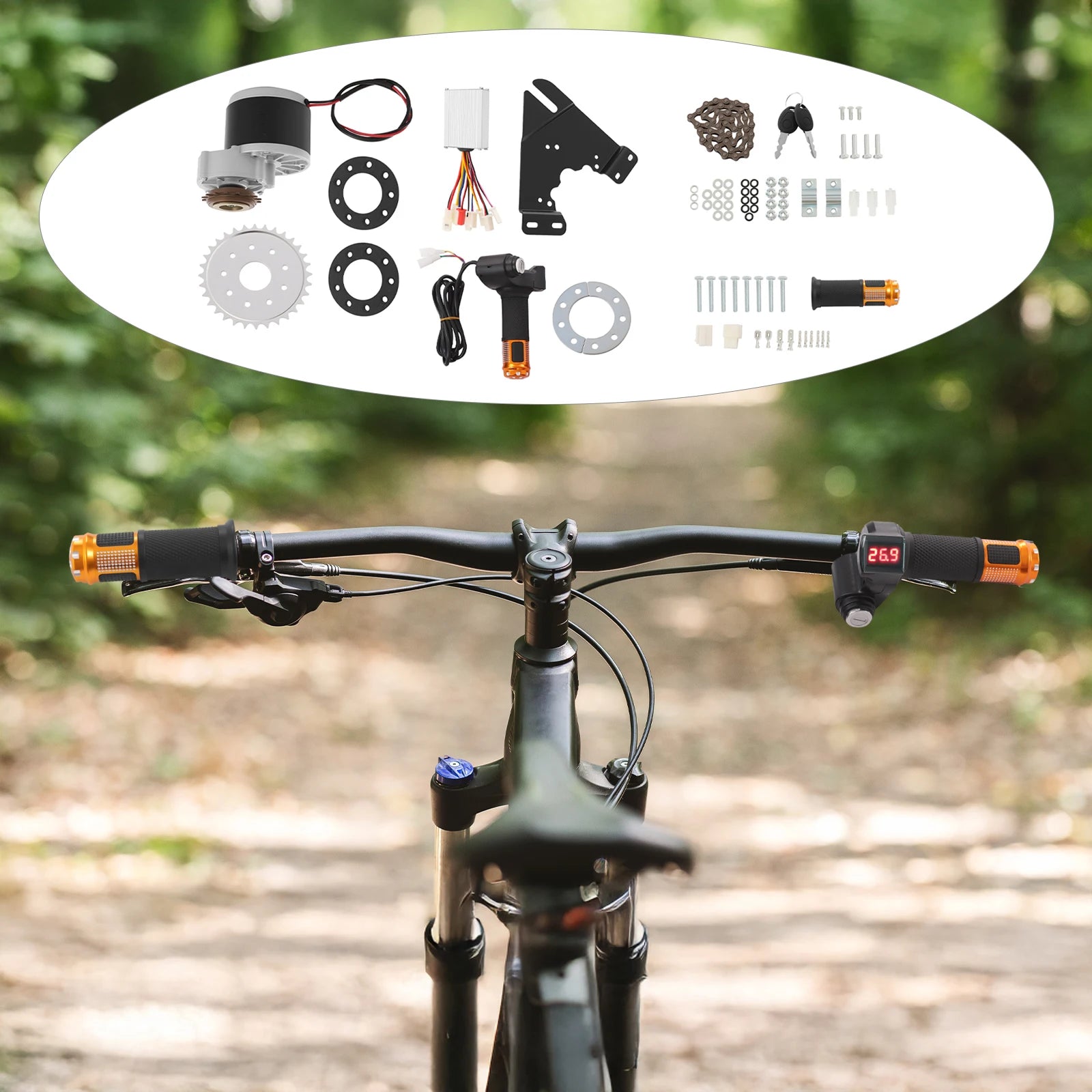 24V 250W Electric Bike Conversion Kit，Brushed Pure Copper Motor，E-Bike Modification Kit with LED Display,Easy Installation