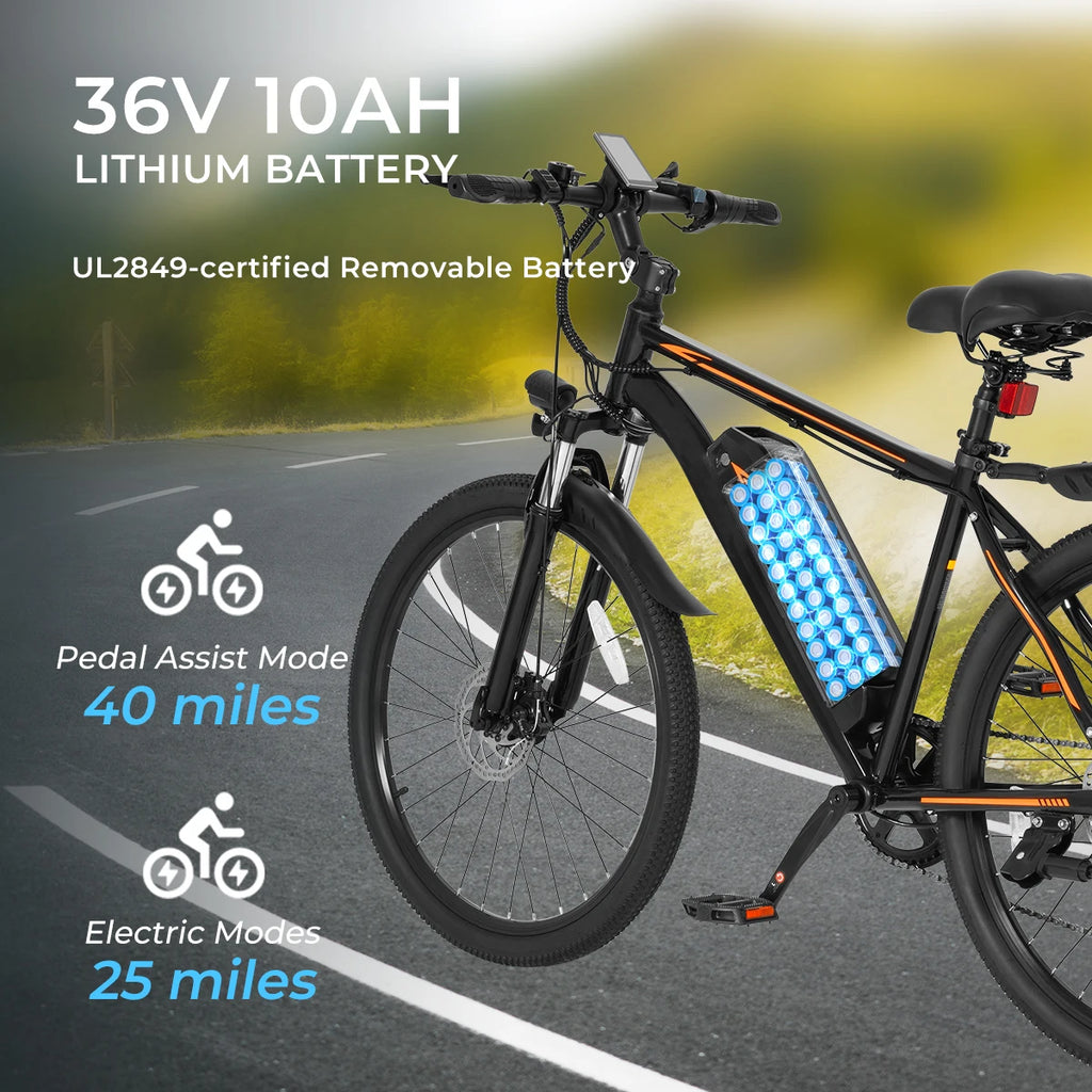 【1 Year Warranty】DYU M26 Electric Bicycle 1000W Peak Motor 36V 10AH Removable Battery Electric Bike 26 Inch city E-bike UL2849