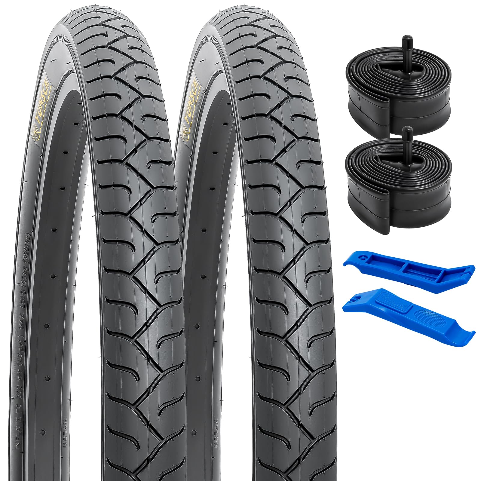 YUNSCM 2-PCS 24" Bike Tires 24 x 2.125/57-507 and 24" Bike Tubes Schrader Valve Compatible with 24x1.95 24x2.0 24x2.10 24x2.125 24x2.15 Bike Bicycle Tires and Tubes (Y-690)
